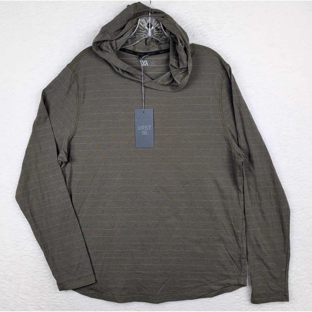 NWT VRST Essential Hoodie Men's Medium Olive Green‎ Stripe Lightweight